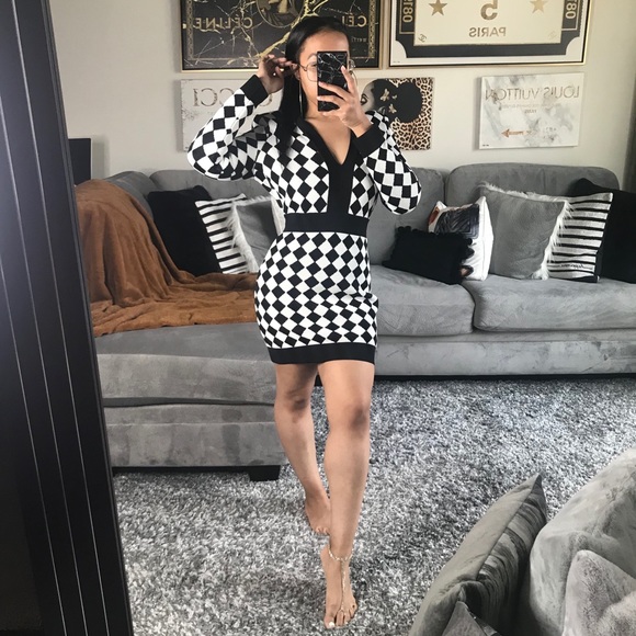 Balmain Dresses & Skirts - New Balmain Two-Tone Intarsia-Knit Mini Dress